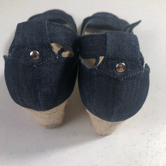 Unisa Womens Wedge Espadrille Sandals Denim Blue Size 9M High Heel Peep Toe‎ - Picture 8 of 10